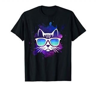 Funny Cat Shirt Sunglasses in Space T-Shirt