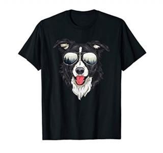 Funny Border Collie Head with Sunglasses Dog Lover Gift T-Shirt