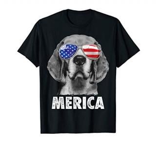 Beagle 4th of July Merica Sunglasses Men USA American Flag T-Shirt