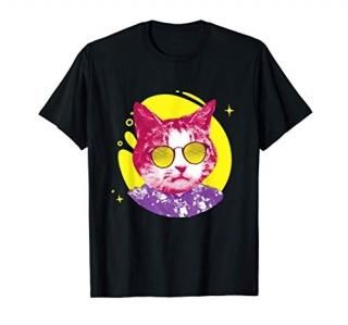 Cool Cat Feline With Sunglasses. Retro 80s Vintage Kitten T-Shirt