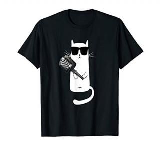 Funny Cat Wearing Sunglasses Singing Vocalist T-Shirt