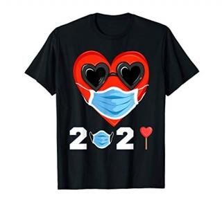 Funny Heart in Sunglasses Mask Valentines Day men women T-Shirt