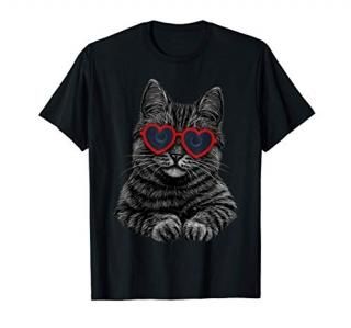 Funny Cat Wearing Sunglasses Heart Cute Kitten Gift T-Shirt