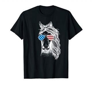 Funny Horse Patriotic USA Flag Aviator Sun Glasses Design T-Shirt