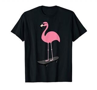 Cool Flamingo On Skateboard Sunglasses Pink Bird Pun T-Shirt