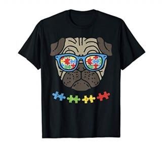 Autism Awareness Pug Shirt Puzzle Sunglasses Dog Lover T-Shirt