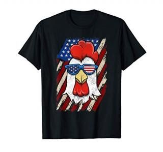 Cool USA Vintage Rooster with American Flag Sunglasses T-Shirt