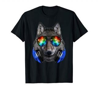 Grey Wolf as DJ in Galaxy Sunglass Headphone - T-Shirt