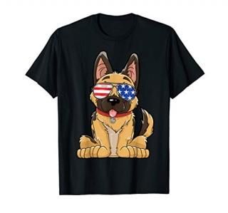 German Shepherd American Sunglasses 4th of July Men USA Flag T-Shirt