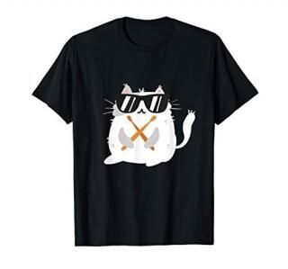 Funny Cat Wearing Sunglasses Playing Drums I Drummer T-Shirt