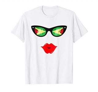 Guyanese Flag Sunglasses Lips T-shirt Guyana Shirt