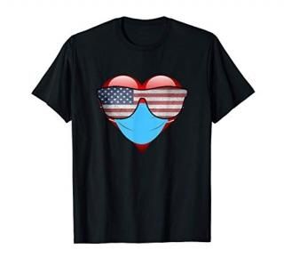 Heart In A Mask American Flag Sunglasses Valentines Day Gift T-Shirt