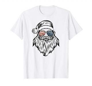 Patriotic Christmas Gifts Merry Xmas Santa With Sunglasses T-Shirt