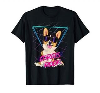 Corgis Rock - retro 80s corgi dog in sunglasses T-Shirt