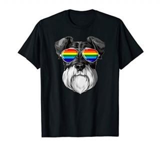 Schnauzer Gay Pride Flag LGBT Rainbow Sunglasses Schnauzer T-Shirt