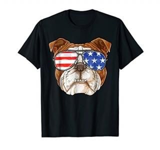 English Bulldog American Sunglasses T shirt 4th of July Dog