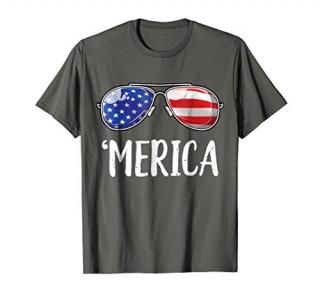 'Merica Sunglasses 4th of July T shirt Boys Girls Uncle Sam