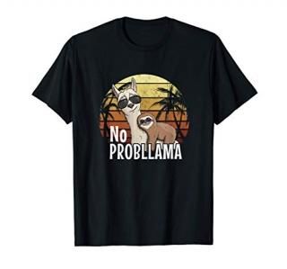 Retro Style Sloth Riding Llama with Sunglasses No ProbLlama T-Shirt