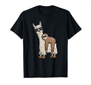 Funky Hipster Sloth Riding Llama with Sunglasses T-Shirt