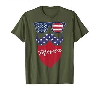 'Merica Patriotic Beard Flag Sunglasses T-Shirt