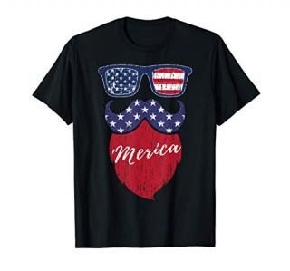 'Merica Patriotic Beard Sunglasses Flag T-Shirt