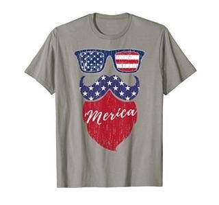 'Merica Patriotic Beard Flag Sunglasses Retro Vintage T-Shirt