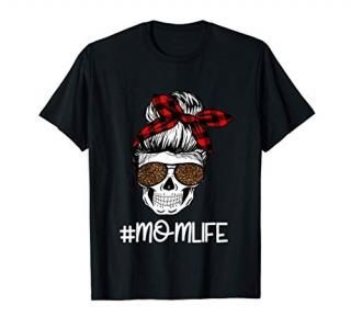 #Momlife Mom Life Mama Skull Plaid Leopard Sunglasses Design T-Shirt