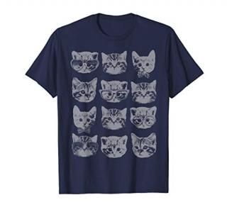 Kitty Faces Grid Sunglasses Bows Tonal Graphic T-Shirt