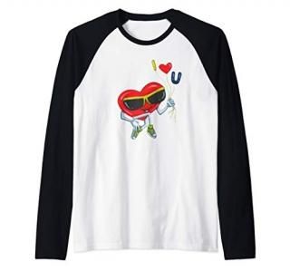 I Love You Cute Funny Heart Sunglasses Valentines Day Gift Raglan Baseball Tee