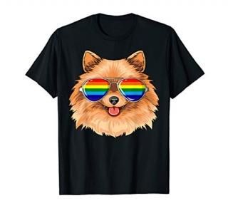 Pomeranian Gay Pride Flag LGBT Rainbow Sunglasses Pomeranian T-Shirt