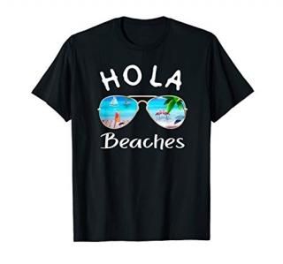 Hola Beaches Summer T-Shirt Sunglasses Flamingo Beach Ocean T-Shirt
