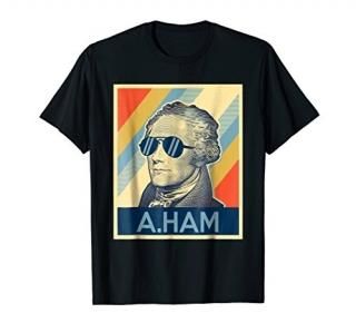 Hamilton tshirt wearing sunglasses