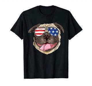 Pug American Sunglasses T shirt 4th of July Dog Puppy USA