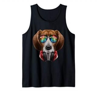 Beagle Dog as DJ in Space Galaxy Sunglass Headphone Tank Top