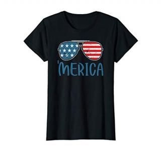 Womens 'Merica American Flag Aviators Sunglasses USA Patriotic T-Shirt