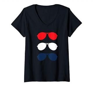 Womens Joe Biden Sunglasses Red White Blue Fun Political Campaign V-Neck T-Shirt