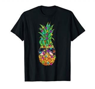 Pineapple Christmas Tree Lights Xmas Men Gifts Sunglasses T-Shirt