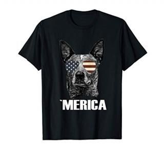 Australian Cattle Dog Merica USA flag sunglasses Gift Heeler T-Shirt