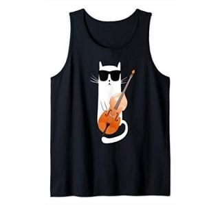 Funny Cat Wearing Sunglasses Playing Double Bass Tank Top
