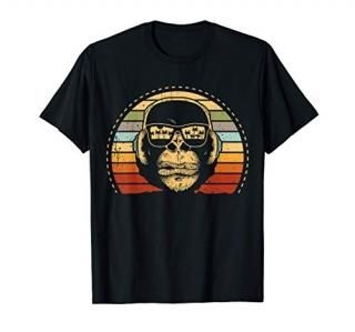 Monkey with DJ headphones and sunglasses monkey retro T-Shirt