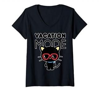Womens Chococat Vacation Mode Sunglasses V-Neck T-Shirt