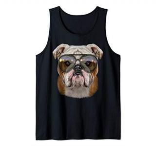 Grumpy English Bulldog wearing a Swag Aviator Sunglass Tank Top