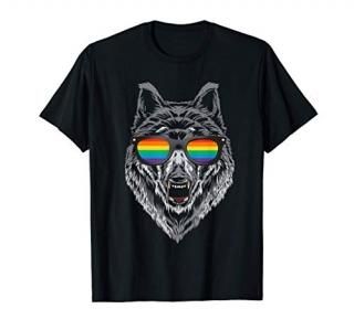 Wolf Rainbow Flag Sunglasses LGBT Gay Pride Gift T-Shirt
