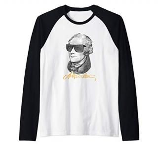 Hamilton Funny Portrait with Signature Autograph Sunglasses Raglan Baseball Tee