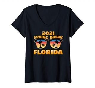 Womens Spring Break Florida 2021 Vintage Cool Sunglasses Apparel V-Neck T-Shirt