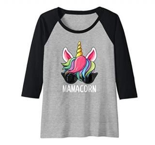 Womens Funny Mother Unicorn Face with Sunglasses Mom Gift Mamacorn Raglan Baseba