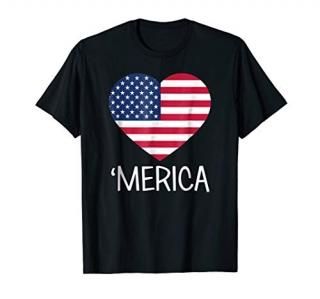 4th July Merica Sunglasses USA flag heart T-shirt