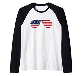 Joe Biden Aviator Sunglasses Patriotic USA Flag Shades Raglan Baseball Tee