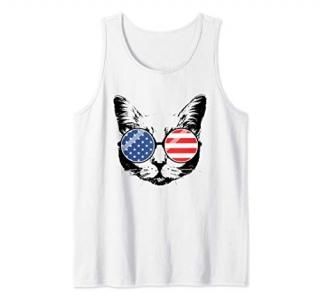 American Flag Sunglasses Cat Tank Top