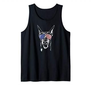Funny Proud Doberman Pinscher American Flag sunglasses dog Tank Top